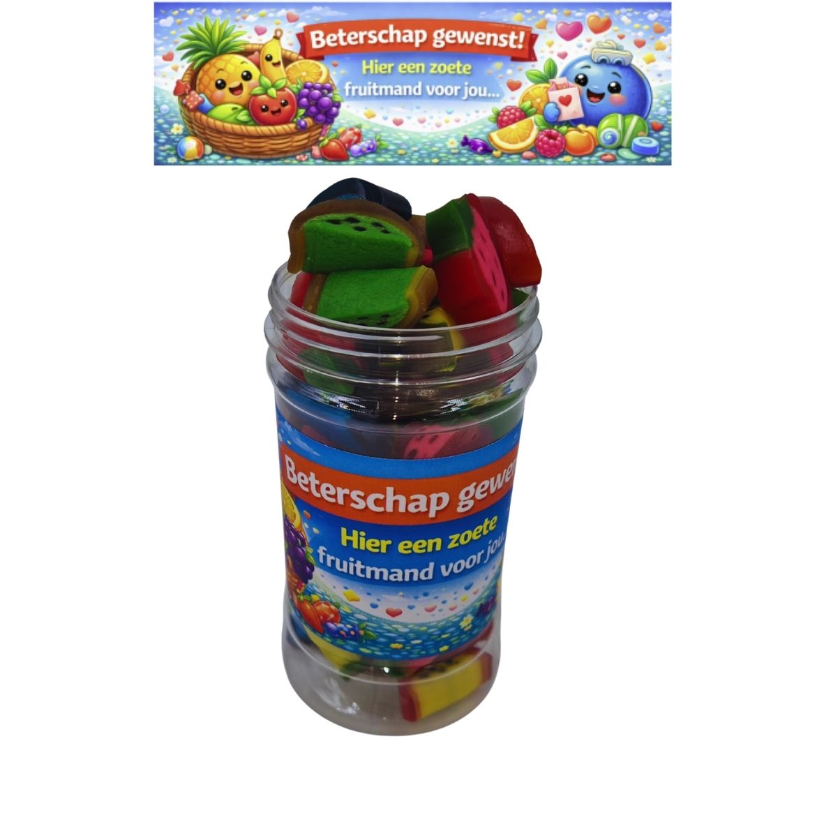 Snoeppot 16 - Beterschap gewenst! - Hier een zoete fruitmand voor jou...